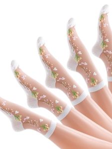 ถุงเท้าผ้าไหมคริสตัลบางเฉียบ ระบายอากาศได้ดี ป้องกันการลื่น ด้านล่างเป็นผ้าฝ้าย ถุงเท้าครึ่งแข้งสำหรับผู้หญิง