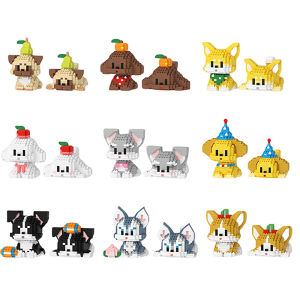 New Cute Double Mini Puppy Series Micro-Particle Childrens Educational Assembled Building Blocks Cartoon Ornaments Gift