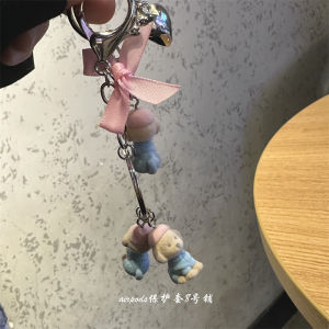 Pink Butterfly Knot Dog Keychain Car Key Holder Bag Pendant Creative Gift Small Cute Pet Themed Plastic Keychain for Festive Use