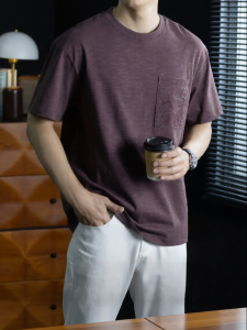 CAMAT KILLY | American Retro Mens Short Sleeve Embroidered Tshirt 100% Slub Cotton Loose Drop Shoulder