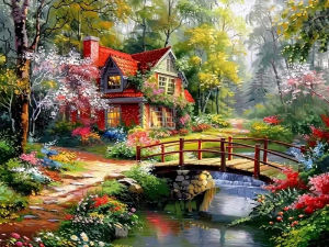 Paper Jigsaw Puzzle 500/1000/1200/2000PCS House Bridge Landscape Scenery DIY Craft Hobby Wall Decor Gift