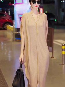 Chic Street Style Elegant Dress for Women 2024 Summer Collection V-Neck Slimming Pure Color Midi Dress with Versatile High-End Feeling