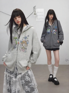 Unifree | Artist Collaboration Hooded Dual Zipper Loose Print Sweatshirt