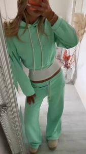 Guobioziy Womens Fluorescent Crop Sweatshirt Set 2026 Spring-Autumn Collection European Casual Daily Fashion Slim Tassel Street