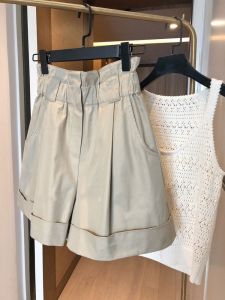 Slimming Cotton Shorts Womens Flip-Up Waist Elastic Comfortable Summer Casual Pants Long Legs Illusion Natural Waist Design