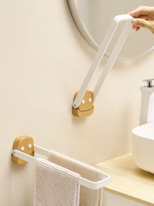 Bathroom Foldable Small Space Towel Rack Punch-Free Bathroom Towel Rod Towel Hanging Rod Kitchen Rag Rack