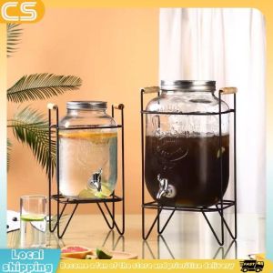 5L juice drink glass jar dispenser with stand and faucet water jug with faucet