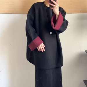 Zhang Aping Thickened Oversize Sleeveless Sweater Womens Korean Style Fashionable Midi Color Block Chinese Style Top