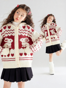 MUCMUKN | Durable Anti-Pilling Rabbit Jacquard Sweater Coat For Girls