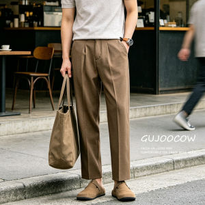 GUJOOCOW | Ice-silk Leisure Trousers Men Summer Thin 2026 Style Wide-leg Straight Nine-length