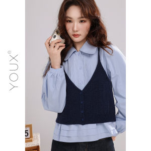 YOUXIANG | Áo Knit Đen Dạng Halter Thời Trang Để Lớp Tiếp Theo