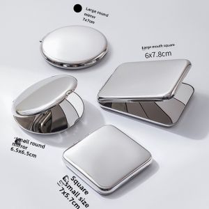 Double-Sided Portable Mini Makeup Mirror Stainless Steel Handheld Foldable Personal Care Tool Compact Desktop Mirror for Students