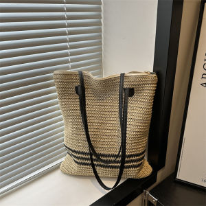 ฤดูร้อน 2024 แฟชั่นใหม่ความจุขนาดใหญ่ฟางทอ ผู้หญิง กระเป๋าสะพายไหล่ ลำลอง กระเป๋าโท้ตเดินทาง เรียบง่าย กระเป๋าถือสไตล์