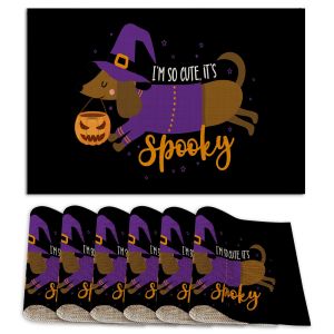1PCS Washable Halloween Dachshund Dog Print Placemats-Resistant Thick Linen Table Mats for Dining Table Home Decor