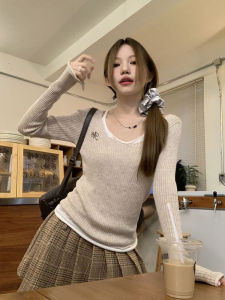 Áo Len Dệt Kim Cổ Chữ U Dài Tay Nữ Mùa Thu Thiết Kế Áo Sơ Mi Cơ Bản Bên Trong Áo Khoác Ngoài Cổ Treo