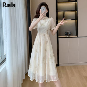Puella | New Chinese Style改良 Fit Waist Qipao A-line Dress Short Sleeve