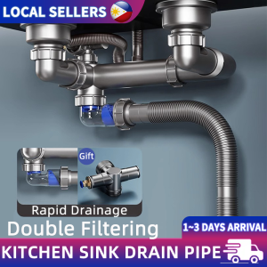 Kitchen Drain Pipe Set Anti-Odor Blocking Single Double Garbage Trap Complete Accessories Household Space-Saving Sulit Pack