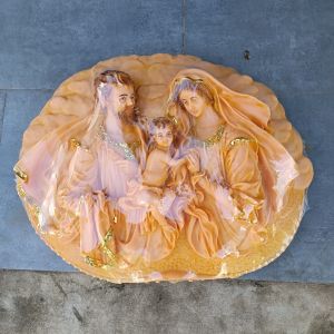 Tượng công giáo phù điêu Gia Đình Thánh gia màu nâu giống gỗ kt 40x30(cm) composite trang trí tường phòng khách sang trọng ý nghĩa