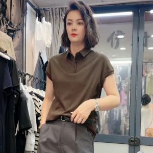 Áo Thun Tay Ngắn Cổ Polo Màu Trơn Thời Trang Đa Năng Cho Nữ Mùa Hè 2025 Áo Sơ Mi Thường Ngày Bằng Cotton Pha Trộn