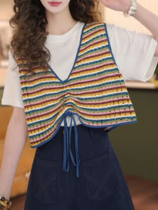 Shalldoer | Fashionable Striped Color Block Short Sleeve T-Shirt Womens Lightweight Breathable Spring Summer Top Korean Style Commute