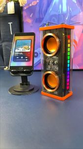 New Transparent Mecha Bluetooth Speaker Double Horn Speakers Mecha Wireless Bluetooth Speaker Sound Light Rhythm Subwoofer LED Wireless 3D Surround Portable Intelligent TWS Audio