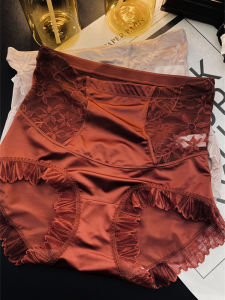 Quần Lót Ren Satin Gợi Cảm Cạp Cao Cho Phụ Nữ Trẻ Quần Lót Ren Họa Tiết Sọc Màu Đỏ Rượu Vang Mới Bằng Lụa Băng Dành Cho Phụ Nữ Nhạy Cảm