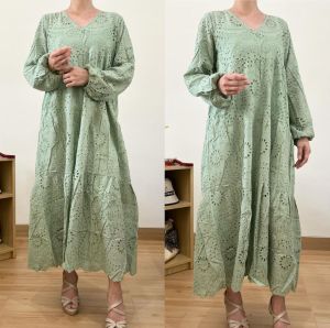 ECLAIRE 003 Dress Midi loose 2in1 (inner dan outer dress) Cotton Embroidered Kasual Korea Mode Import szzoo