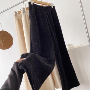 Wool Knitting Loose Pants Womens Spring Fall and Winter Thickened Outer Wear High Waist Drooping Casual Straight-Leg Black Mink Fur Pants