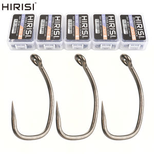 Hirisi 8030 50Pcs PTFE Coated Fish Hook High Carbon Stainless Steel Anti-Rust Sharp Point With Eye for Fishing Accessories