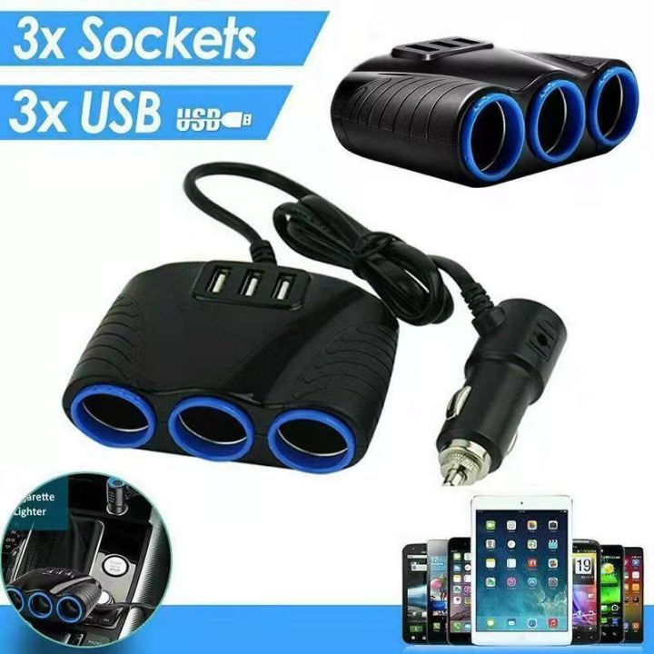 3way car cigarette lighter socket splitter dual USB charger power ...