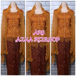 set kebaya akad kebaya pesta silver + rok batik + longtorso dan slendang mutiara