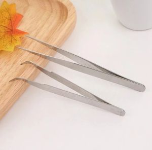 Stainless Steel Tip Tweezers Anti-Slip Flat Head Small Tweezers Nail Art Tool Eyelash Curler Hair Removal Eyebrow Trimming