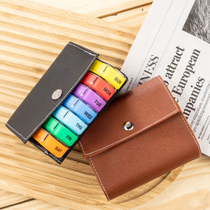 1 Piece Seven-Day 28-Compartment Portable Independent Pill Box Travel Pill Organizer Leather Bag Pp Plastic Moisture-Proof Box