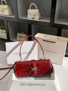 Fashionable Wine Red Leather Underarm Bag for Women Jacoponnus New 2025 Luxury Minimalist Wedding Bag Soft Square Shape