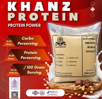 Whey Protein Nabati 1KG KHANZ Suplemen fitness Susu Kedelai Tinggi Protein