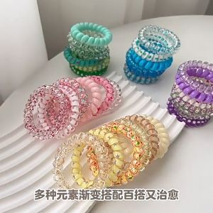 ยางรัดผม เซต 6 เส้น ยางมัดผม สายโทรศัพท์ ลูกอมไล่ระดับสีเปลี่ยนวงกลมผม ผม สายโทรศัพท์ เครื่องประดับแฟชั่น สตร Pinapple