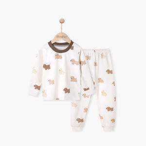 Antibacterial Cotton Pajamas Set for Girls Cartoon Home Clothes Long Sleeve Leisure Childrens Wear Autumn Thermal Two-Piece Suit