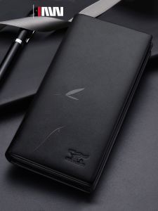 Septwolves Long Wallet for Men Bamboo Print Pure Top Layer Cowhide Soft Leather Brand Business Vertical Wallet Polyester Lining