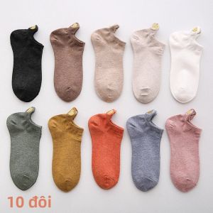 10 Đôi Tất Nữ Cotton Ống Thấp Màu Trơn Thêu Chỉ Vàng Hình Trái Tim Vương Miện In Họa Tiết Dễ Thương Màu Trắng Phong Cách Harajuku Tất Ngắn Thường Ngày