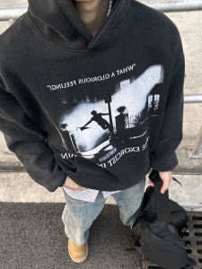 Washed out American Style Digital Direct Print Spotlight Print Heavyweight Casual Hoodie Youthful Vitality Letter/Number/Text Pattern