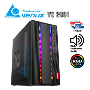 Venuz VC 2601 Micro ATX Computer Case with RGB LED Lighting - Black (สำหรับการเขียนชื่อส่วนกราฟ)