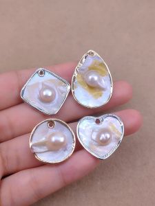 Natural Freshwater Pearl Pendant Material DIY Waterdrop Heart Block round Shell Baroque Drop Earrings Jewelry Accessories