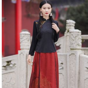 Áo Sơ Mi Cổ Đứng Thêu Dài Tay Ôm Vừa Vặn Áo Sơ Mi Cổ Truyền Thống Trung Quốc Áo Sơ Mi Dài Tay Ngắn Thời Trang Thu Đông