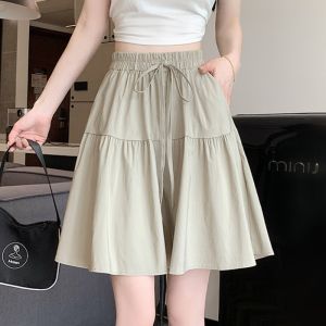 Ice Silk Cotton Linen Yamamoto Short Pantskirt Womens Summer New Design Sense Drawstring Loose Pants Elastic Waist Loose Cropped Pants