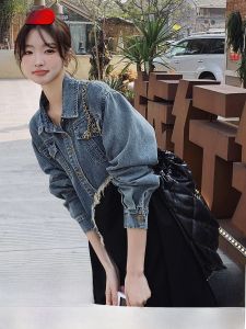 ย้อนยุค เดนิม การเย็บปะติดปะต่อไม่สมมาตร เดรส ผู้หญิง ฤดูใบไม้ผลิ ฤดูใบไม้ร่วง ใหม่ หลวม ความยาวปานกลาง ลำลอง กระโปรง สไตล์เกาหลี ปกโปโล