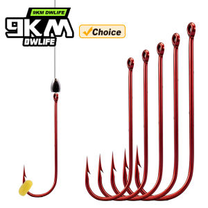 9KM Aberdeen Hook Red 50-200pcs 2X Long Shank Light Wire Fishing Hook for Sunfish Small Bass Trout Freshwater Fishing