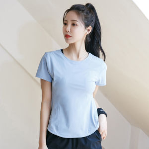เสื้อยืดโยคะสำหรับผู้หญิง แขนสั้น คอตั้ง ระบายอากาศได้ดี แห้งเร็ว ออกกำลังกายกลางแจ้ง ฤดูร้อน หลวม ลำลอง เสื้อยืดผู้หญิง