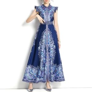 ●ECLAIRE● 003 Dress Maxi Maksi Lengan Cap Anggun Pesta Classy Vintage Kondangan Formal Resmi Korea Mode Motif Batik Flower Floral Bunga Import 94470