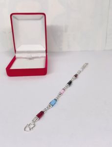 สร้อยแขนเงินแท้นพเก้า พลอยcz+เนื้ออ่อน แบบป้องอ้อย4มิล ยาว6"6.5"7"7.5"(มีใบรับประกันเงินแท้925)