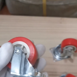 Roda PU Merah SET 4PCS HIDUP REM +Bearing castor HEAVY DUTY 3/4/5inch RODA TROLY ETALASE LEMARI